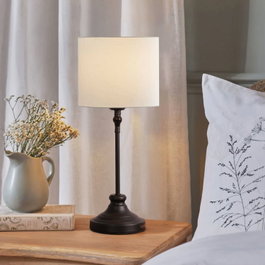 Opviq Lámpara de Mesa con Cuerpo Metálico y Pantalla de Tela Crema